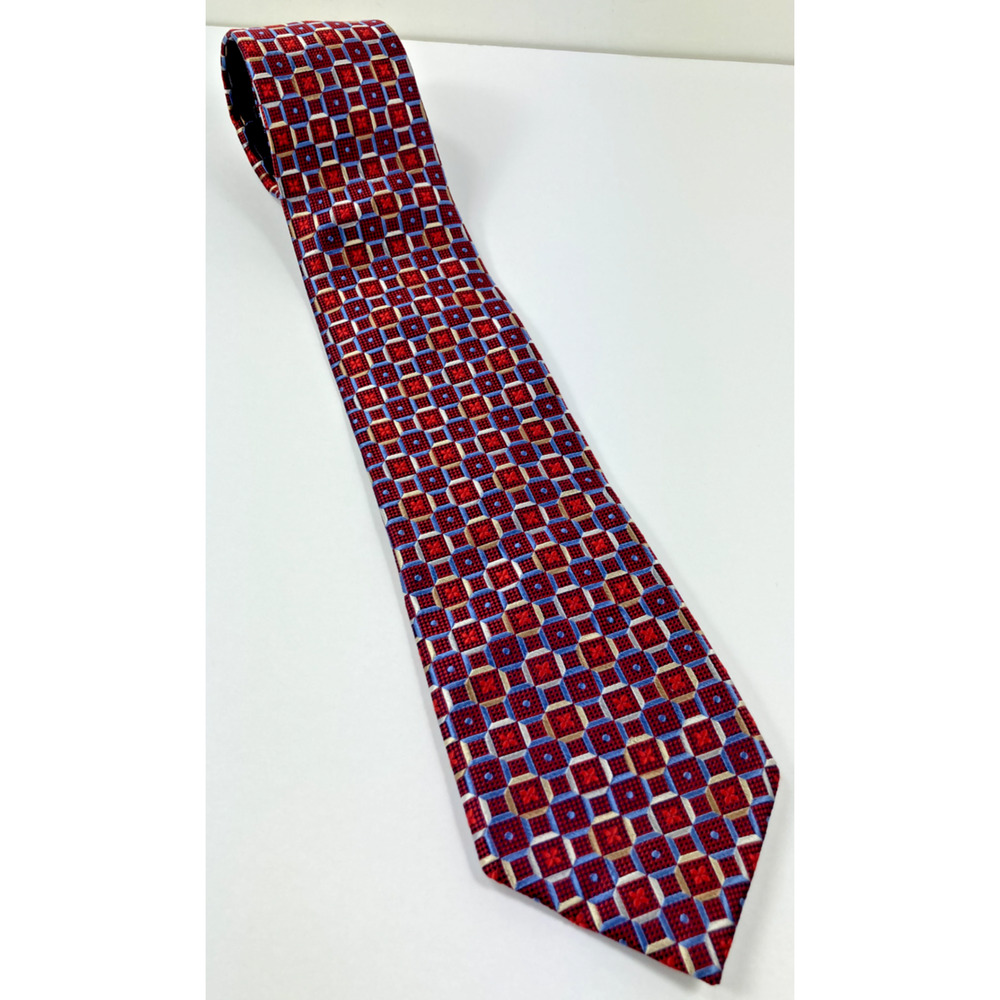 Bruno Piattelli Neck Tie Extra Long Red Geometric Silk